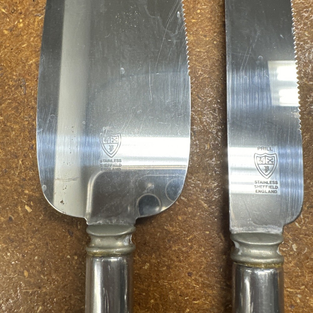 Sheffield Prill Wedding Cake Server & Knife Crystal Handle England Stainless