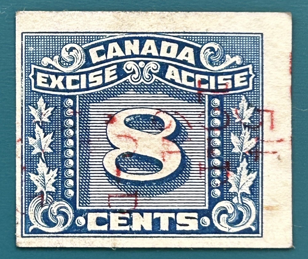 Lot84 Canada Imperforate 3 Leaf Excise Stamp FX101