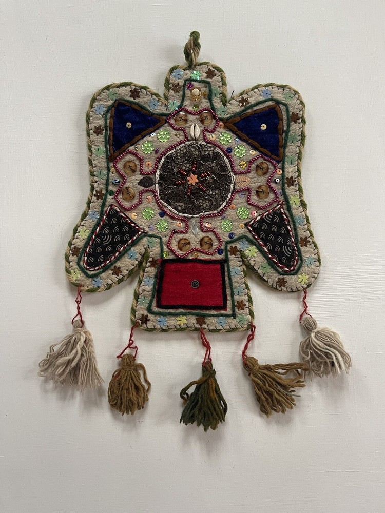 MIDDLE EASTERN WALL HANGING Textile Wool Hand Embellished Global Chic