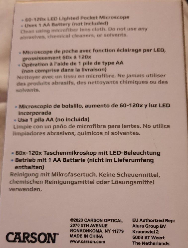 Carson Optics MicroBright Plus Portable Handheld Microscope 60-X120 MM-300