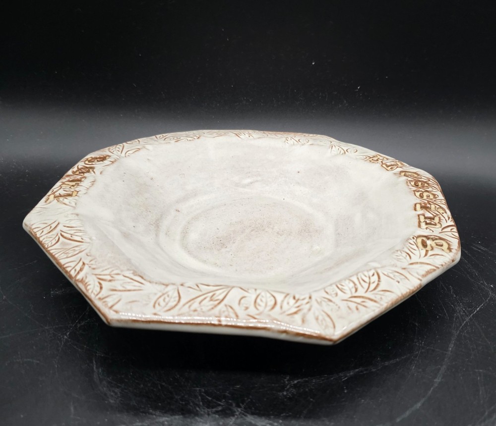 Vintage Studio Art Pottery Handmade Blessing Bowl Signed 8.5" Octagonal