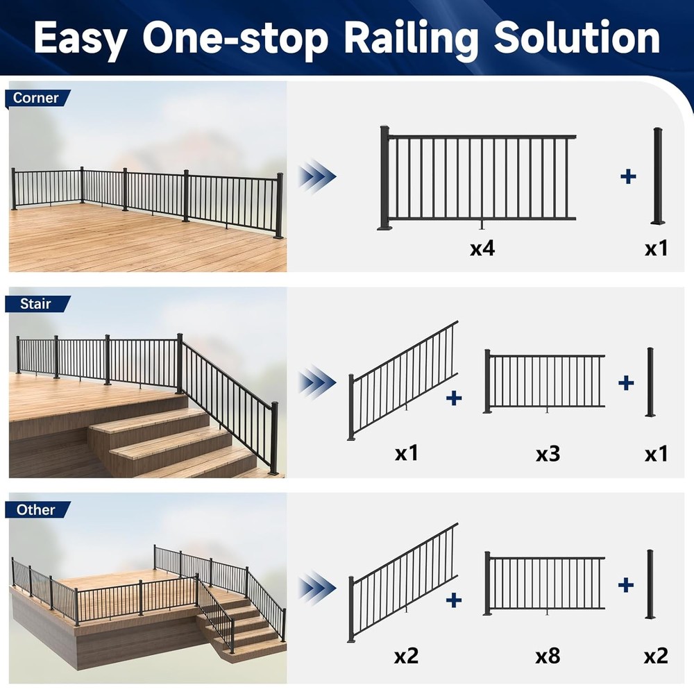 4 Pack Aluminum Deck Railing Bracket Connector, Adjustable Railing Bracket, Blac
