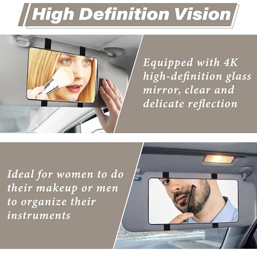 Car Visor Mirror, Sun Visor Mirror with Straps, Cosmetic Makeup Visors Mirrors
