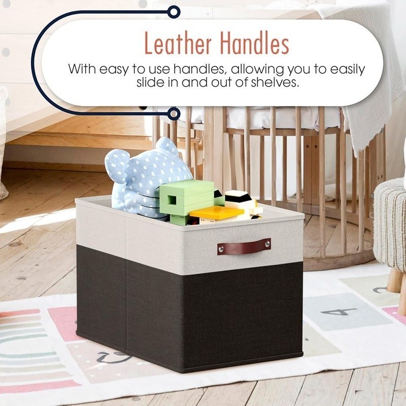 Durable Linen Storage Bin W/ Leather Handles Foldable Organizer Home Use
