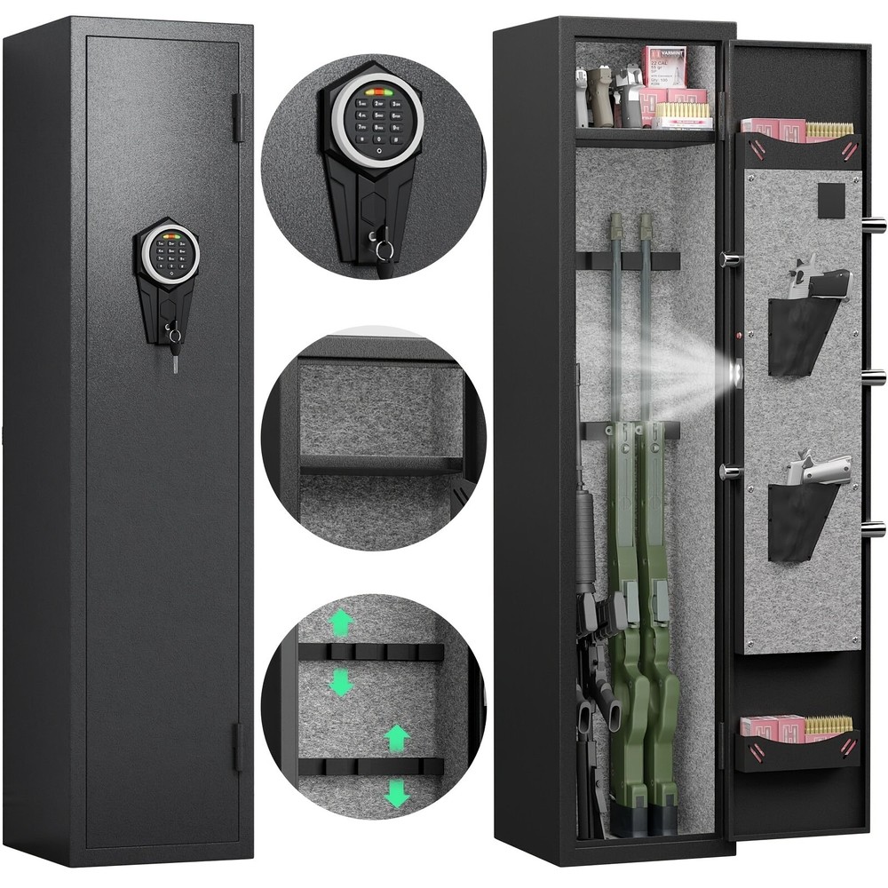 5 Gun Safe, Quick Access Rifle Gun Safe with Silent Mode and Alarm System