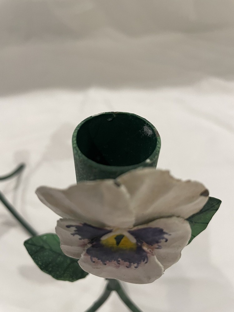 Pair of Pansy Handpainted Candlestick Holders