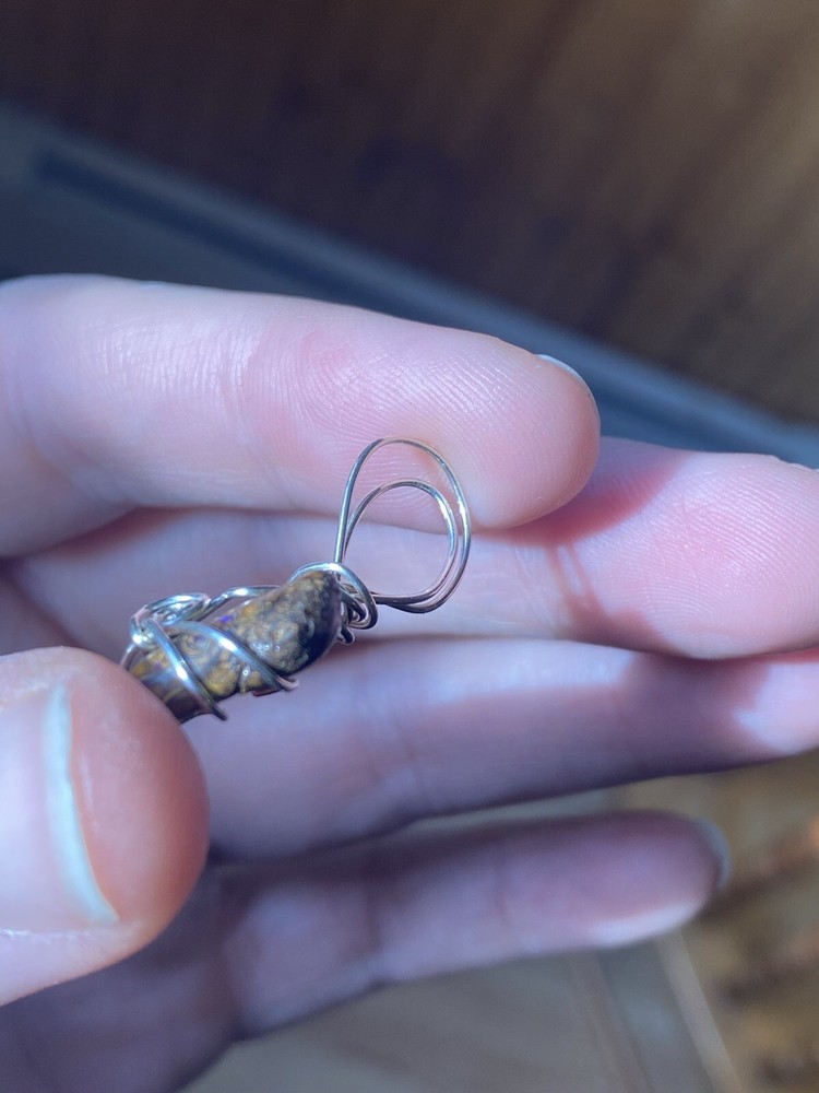 Rough Natural Boulder Opal Sterling Silver Wrap Pendant With Gorgeous Flash