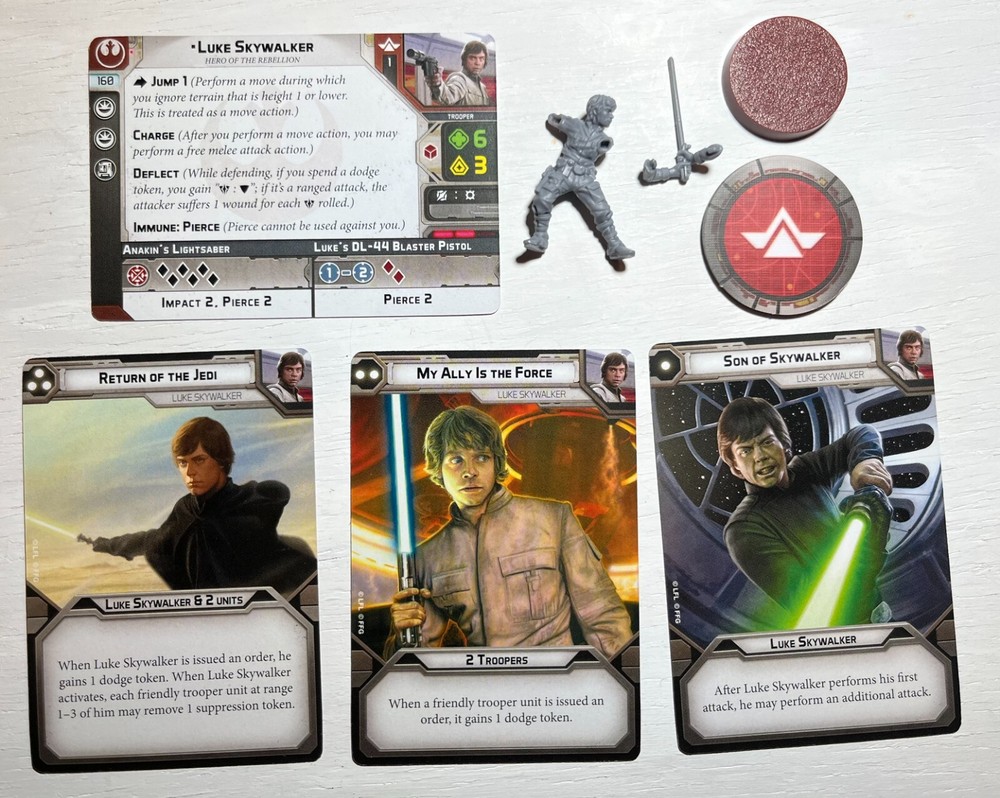Star Wars Legion, Cmdr Luke Skywalker mini w/ unit & command cards & unit token