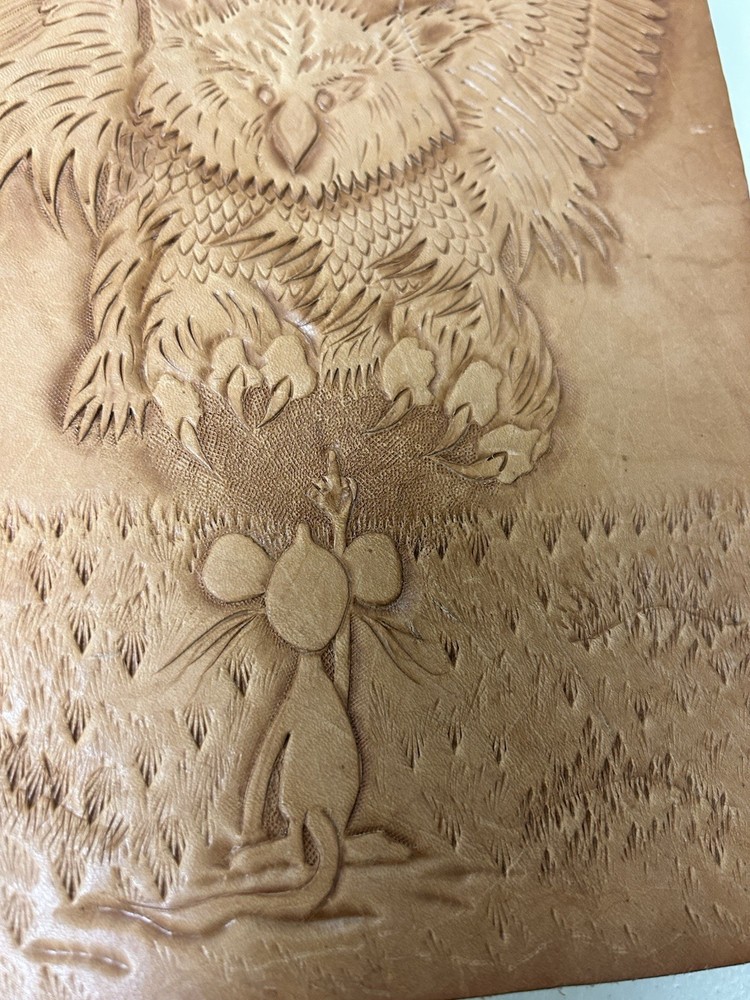 Hand Tooled Leather Panel Vintage Owl Mouse 8x10