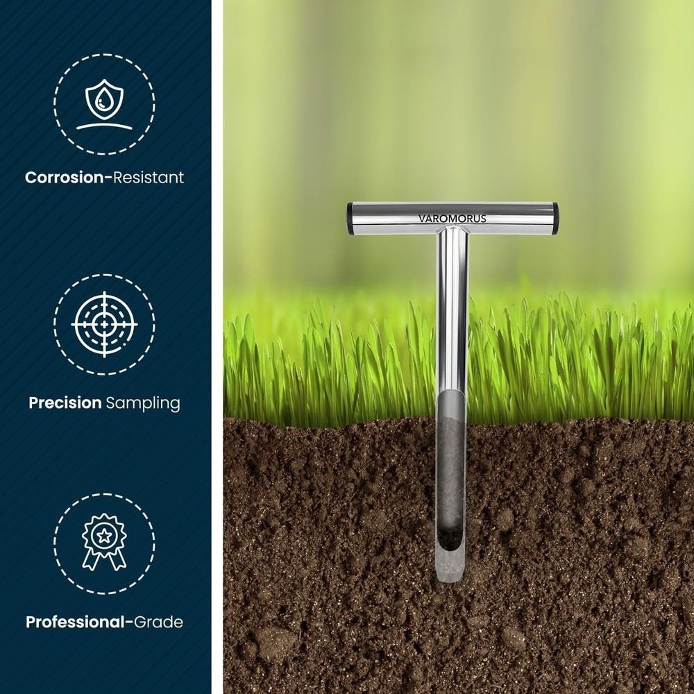 Stainless Steel Soil Sampler Probe - 12" Lightweight T-Handle Tool