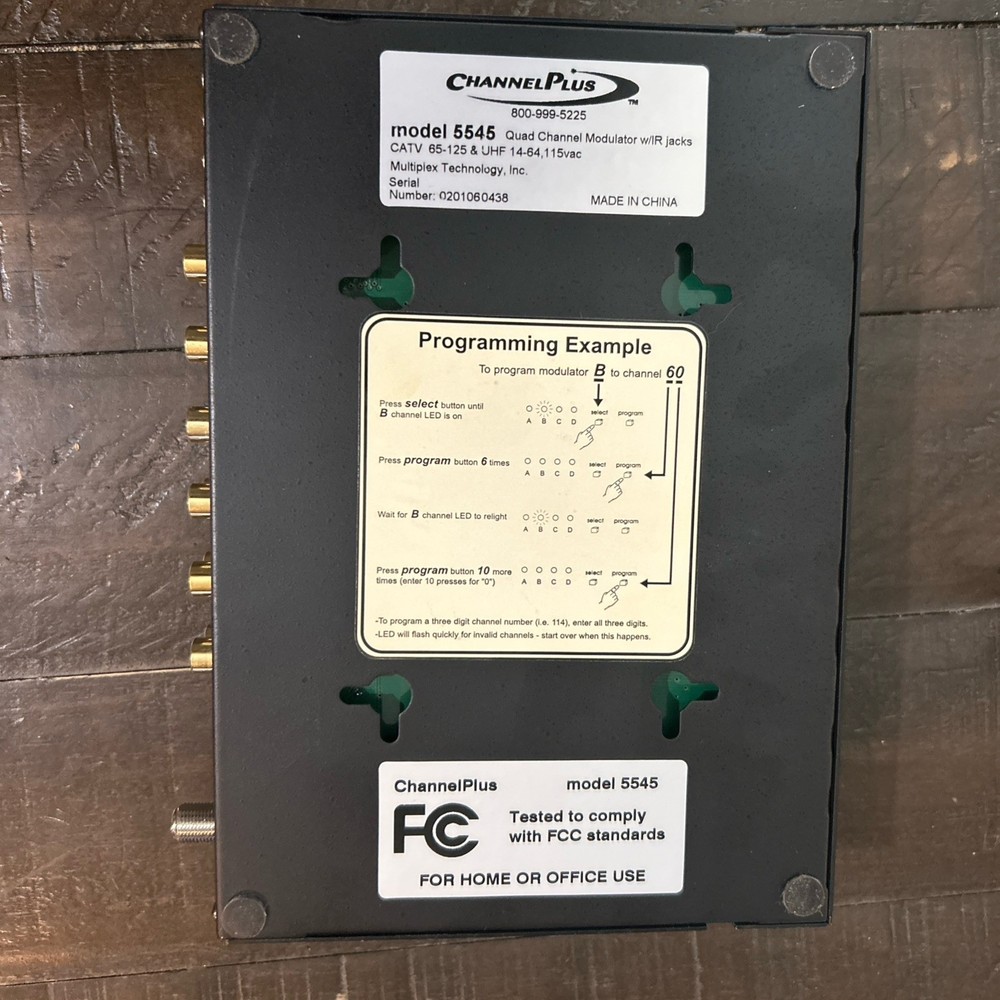 Channel Plus Model 5545 Quad Channel Modulator IR Repeater Jacks - Not Tested