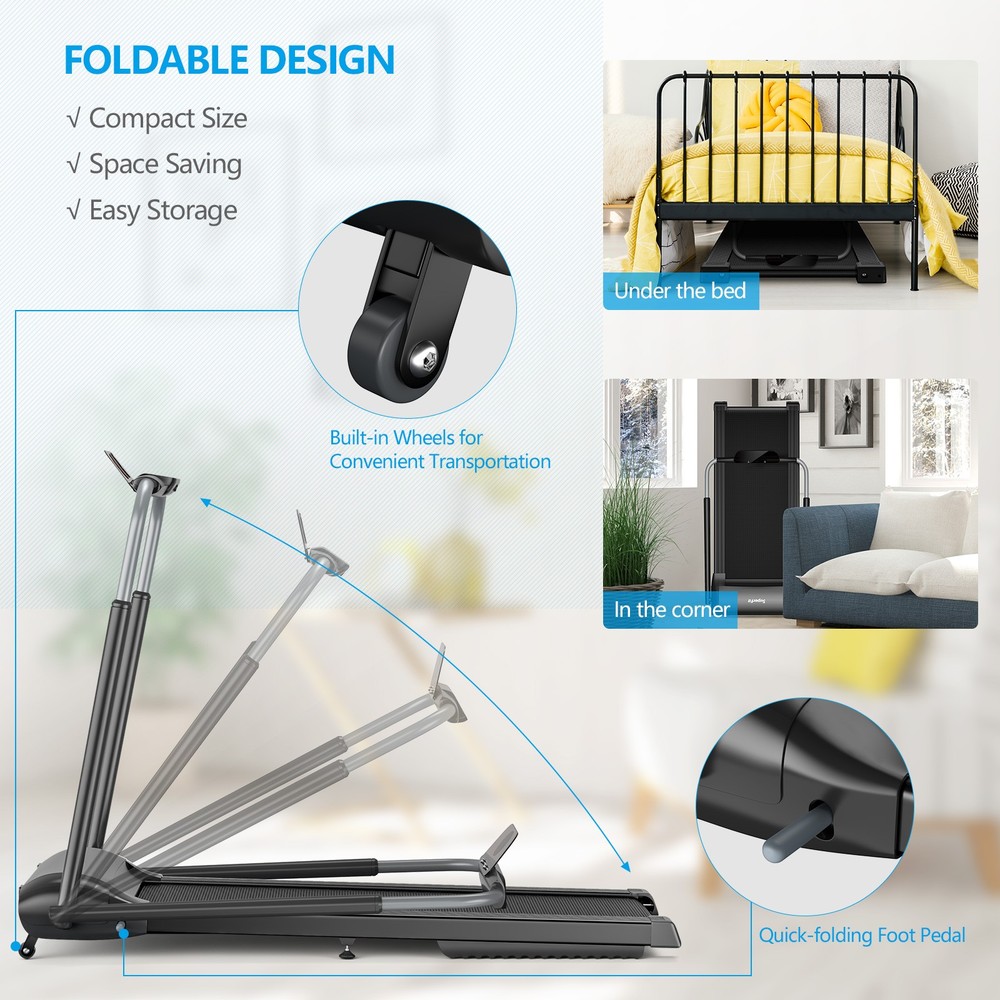 Folding Treadmill Compact Walking Jogging Machine 3HP W/Touch Screen APP Control