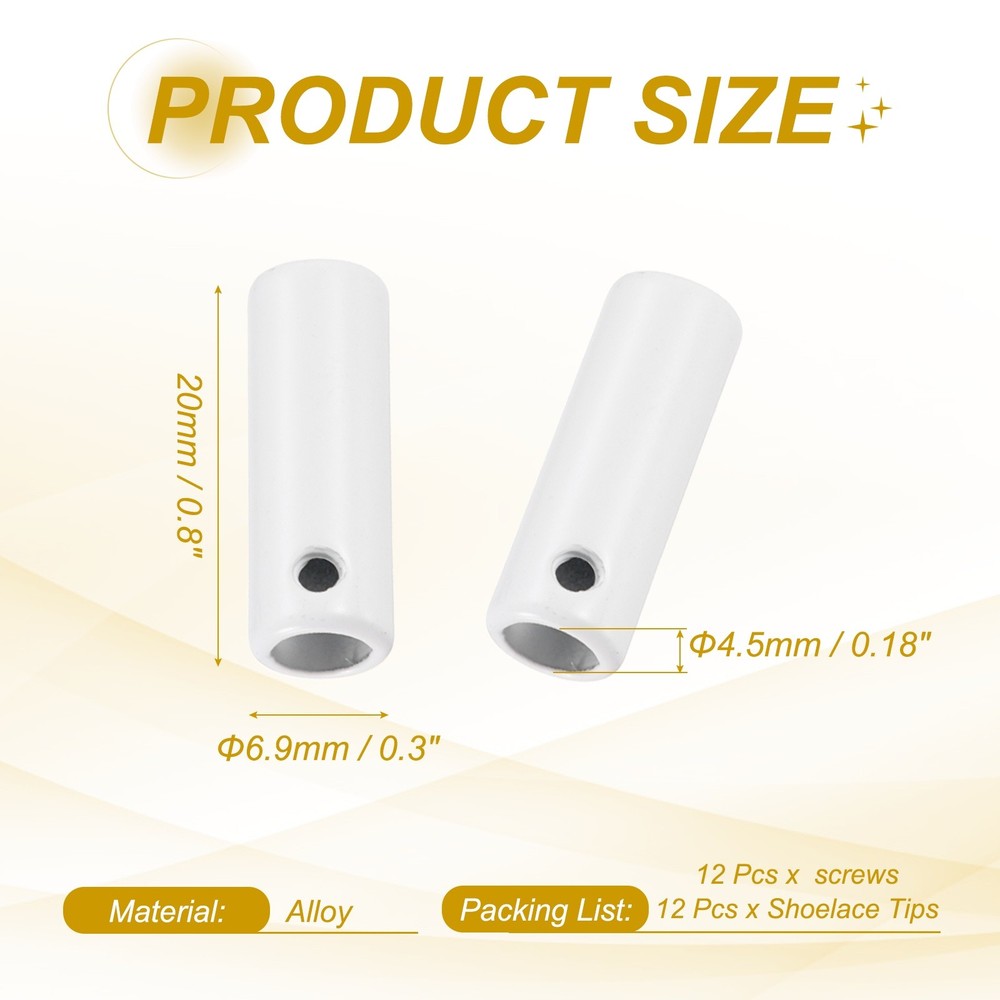12Pcs 20mm Shoelace Tips Caps with Screw, White