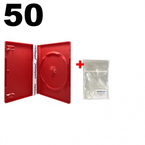 50 STANDARD Solid Red Color Single DVD Cases & 100 OPP Bags