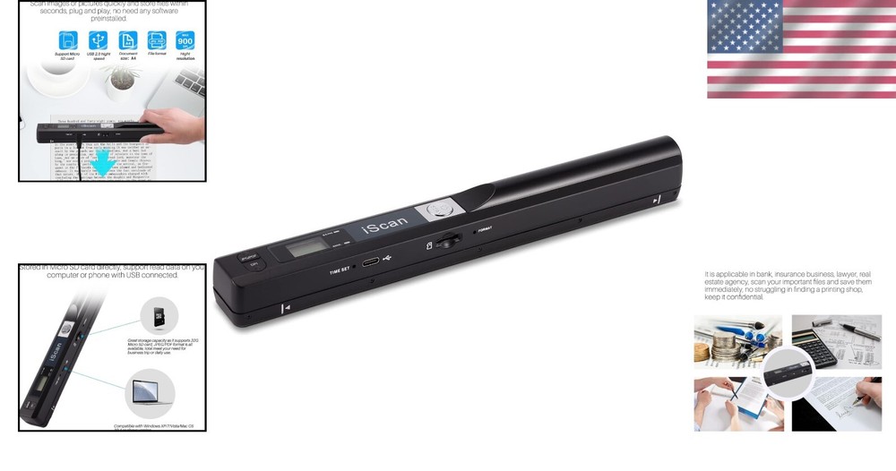 Versatile 900 DPI Handheld Image Scanner - Direct USB Connection with Storage