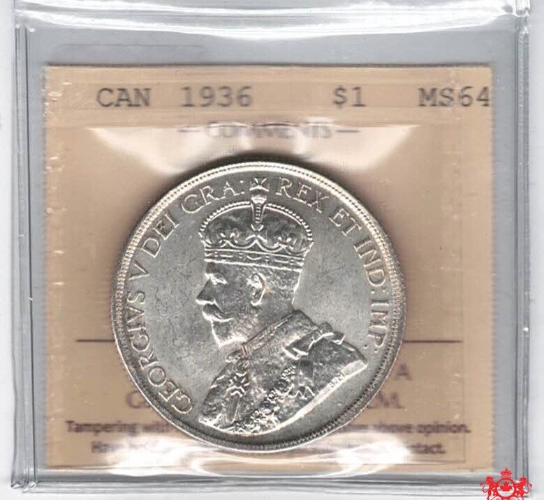 1936 Canada 1 Dollar - ICCS MS64 - XMQ 036