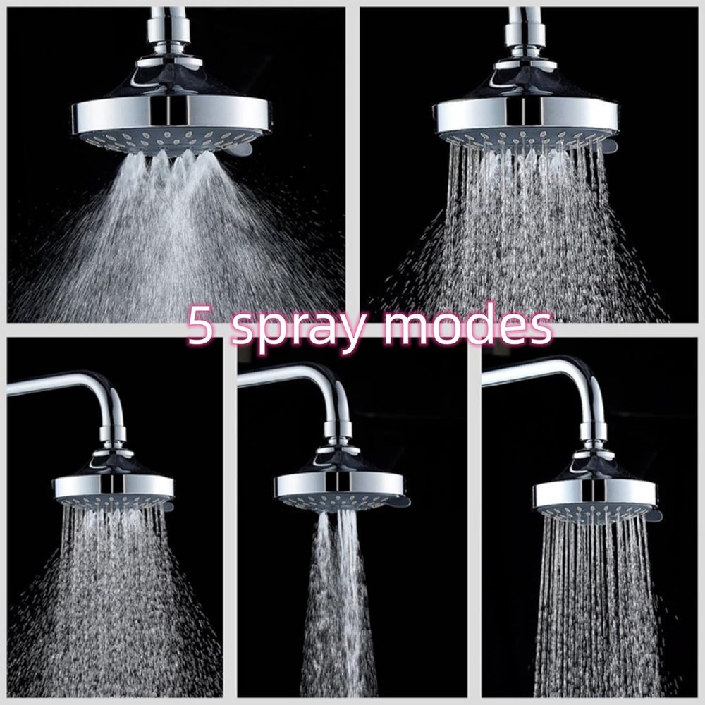 High Pressure Fixed Shower Head 5-Setting Rainfall Adjustable Wall Mount Chrome