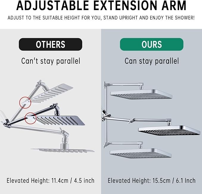 Chrome 8×12'' Rain Shower Head Handheld Spray Combo High Pressure Adjustable Arm