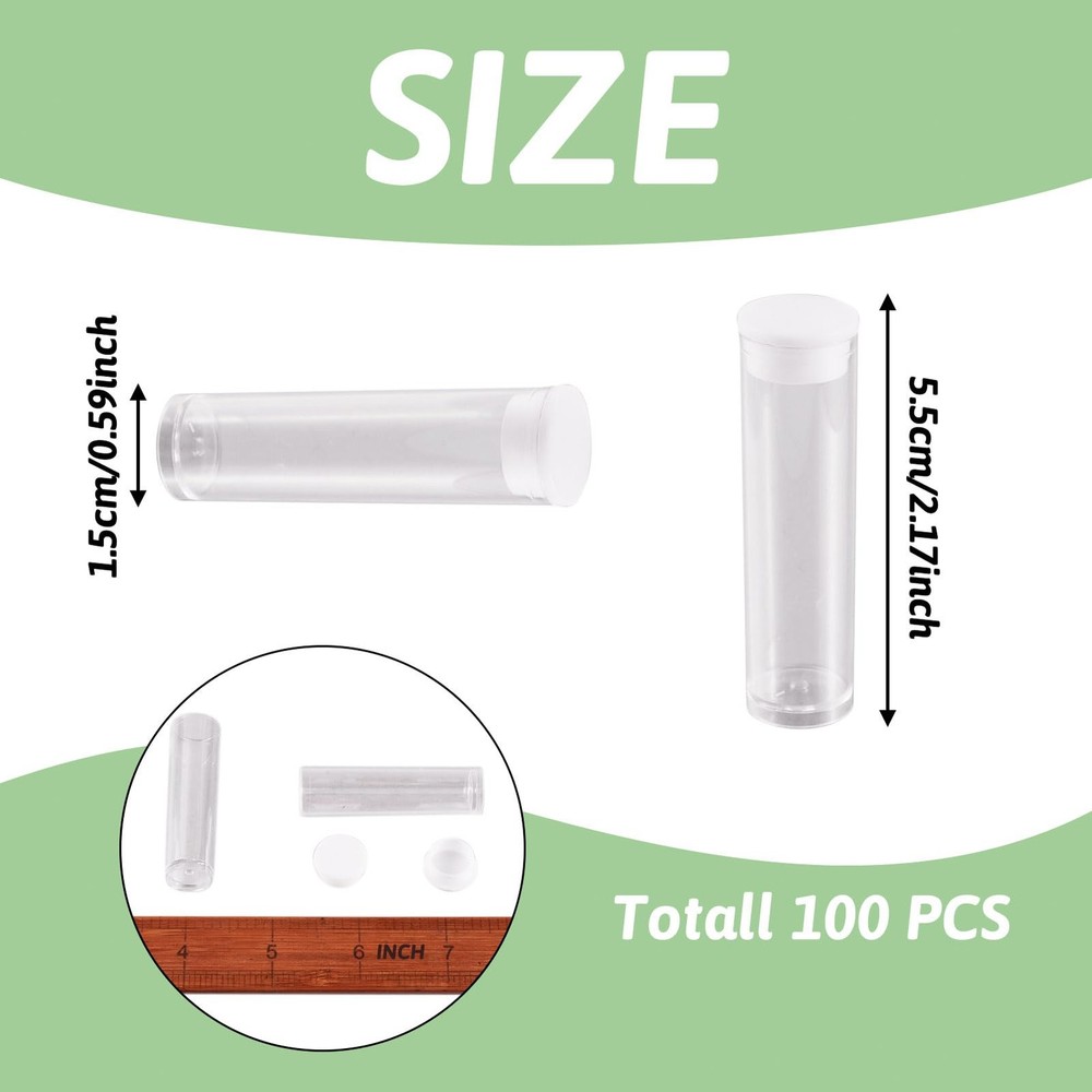 100Pcs Transparent Clear Plastic Small Empty Storage Tubes Bead Container Set