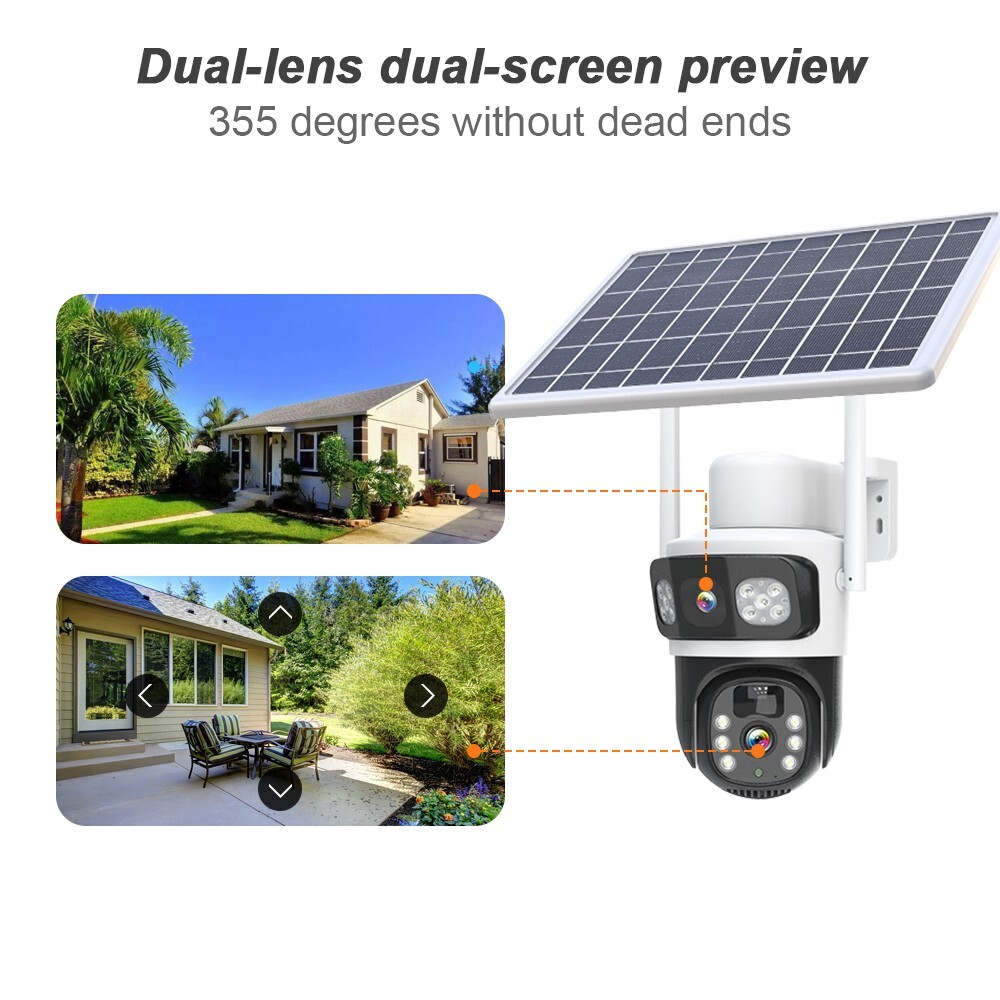 2K WiFi Solar Battery Powered Wireless Security Camera Sys Outdoor PTZ Audio