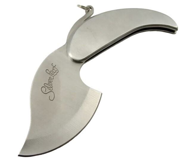 New Silver Leaf Folding Pocket Knife With Key Ring