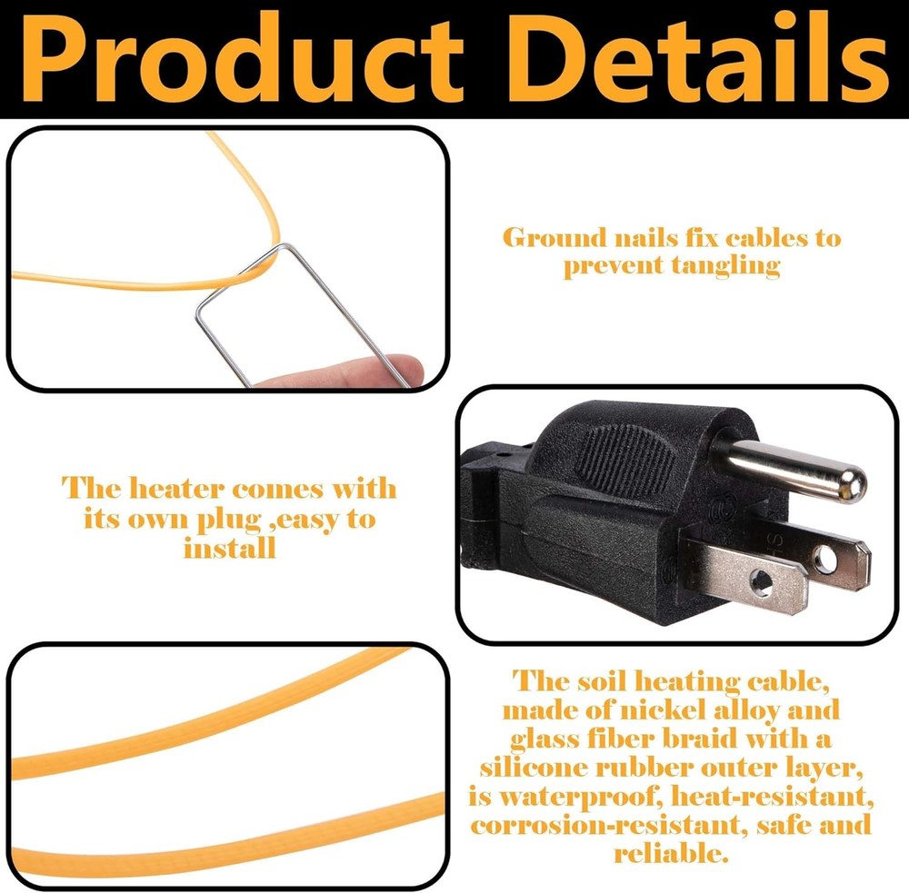 59Ft Thermostatic Soil Heating Cable,Rubber Heating Warming Cable with Thermosta