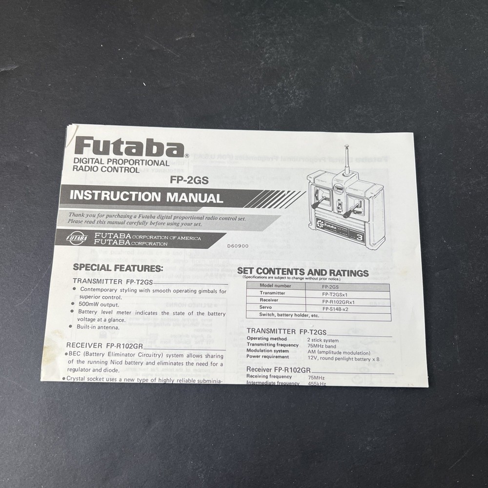 FUTABA MODEL FP-2GS DIGITAL 2 CHANNEL RADIO CONTROL Missing Servos Open Box