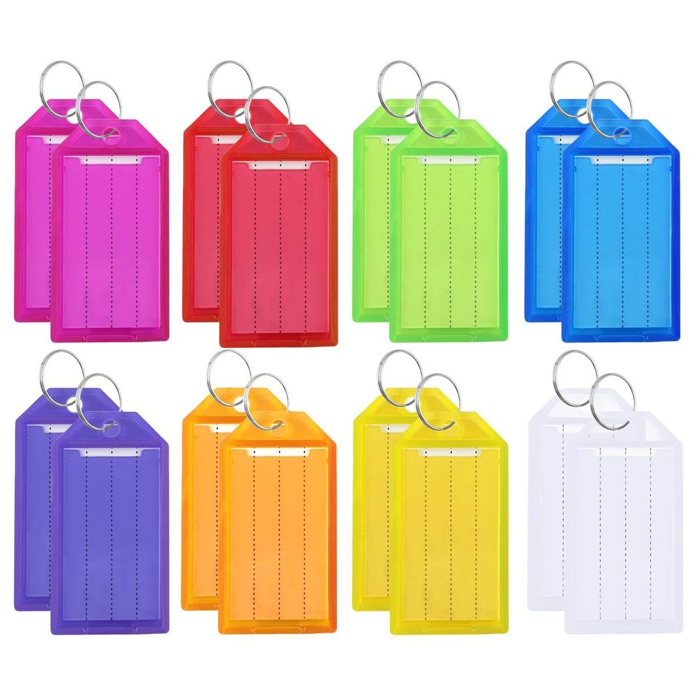 Key Tags Tough Plastic with Split Ring & Blank Paper Labels & Transparent
