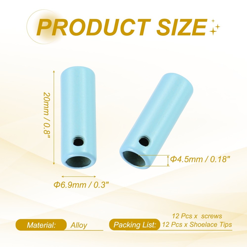 12Pcs 20mm Shoelace Tips Caps with Screw, Light Blue