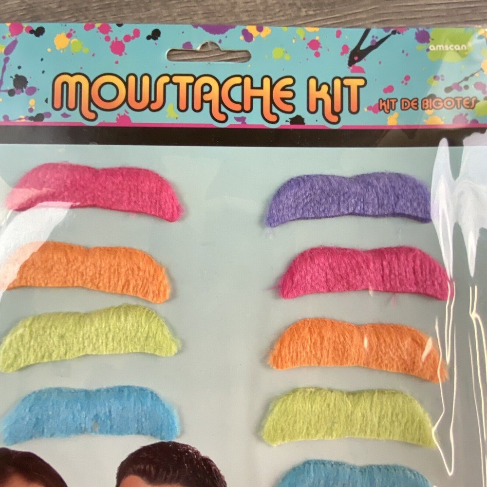 Awesome 80's Party Pack Assorted Color Mustaches Accessory Fabric 2"