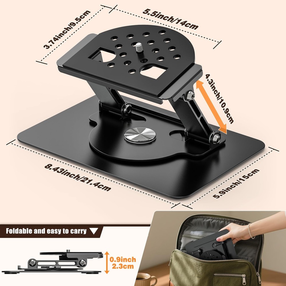 Foldable Projector Stand, 360° Rotatable Projector Mount Stand with 1/4" Sc