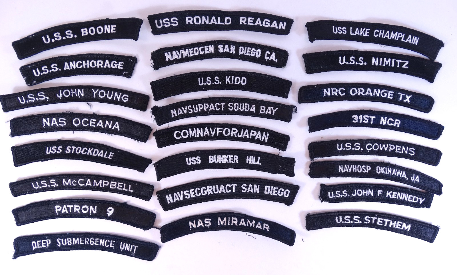 Lot of 24 - US NAVY SHOULDER STRIP TAB Rocker Patches USS Military USA America