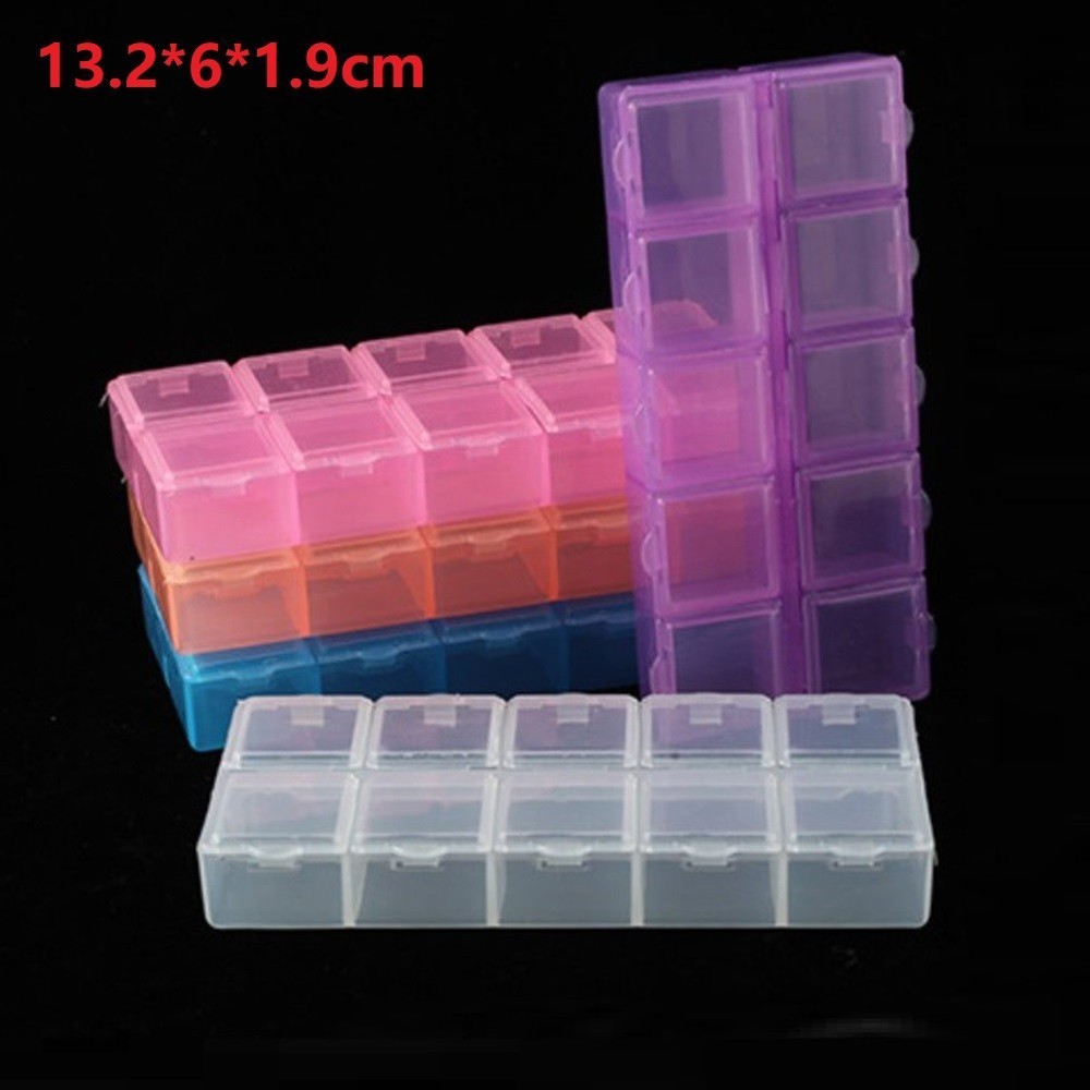 Dustproof Storage Box Compartment Plastic Rectangle Transparent 10 Grids