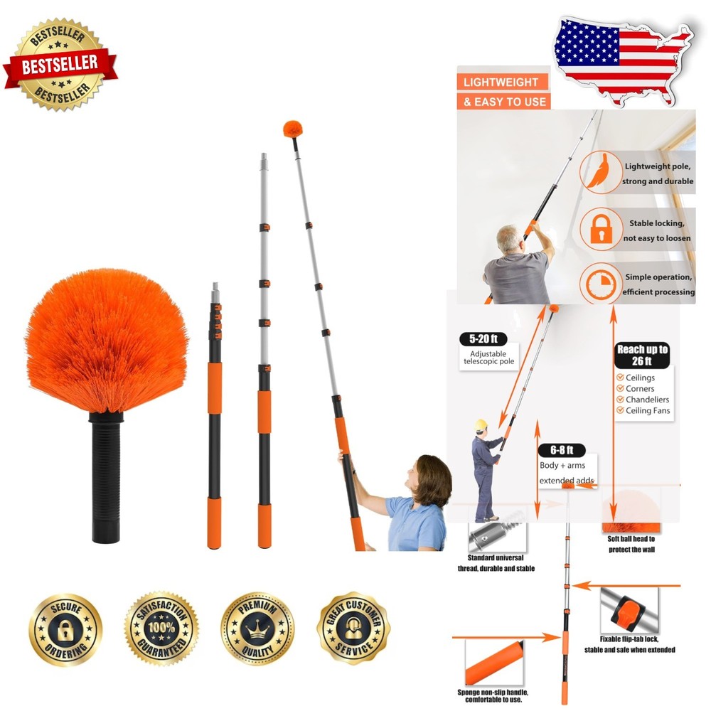 Extendable Cobweb Duster 26FT  - Lightweight Aluminum Pole, Scratch-Free