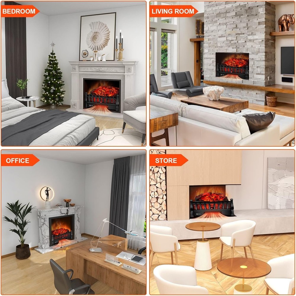 Sleek Electric Fireplace Logs - Remote Control Heating, Adjustable Flame & Timer
