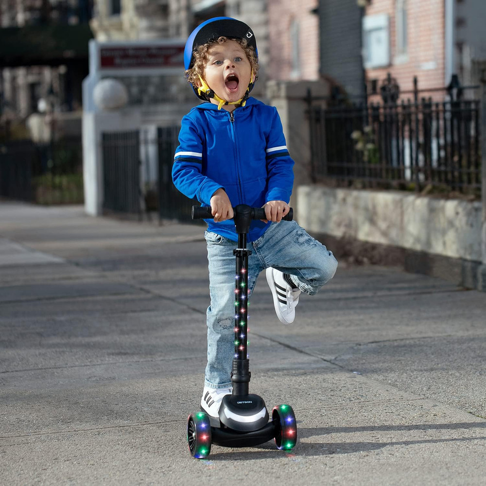 3-Wheel Light-Up Kick Scooter, Lights on Stem & Wheels, Height Adjustable Handle