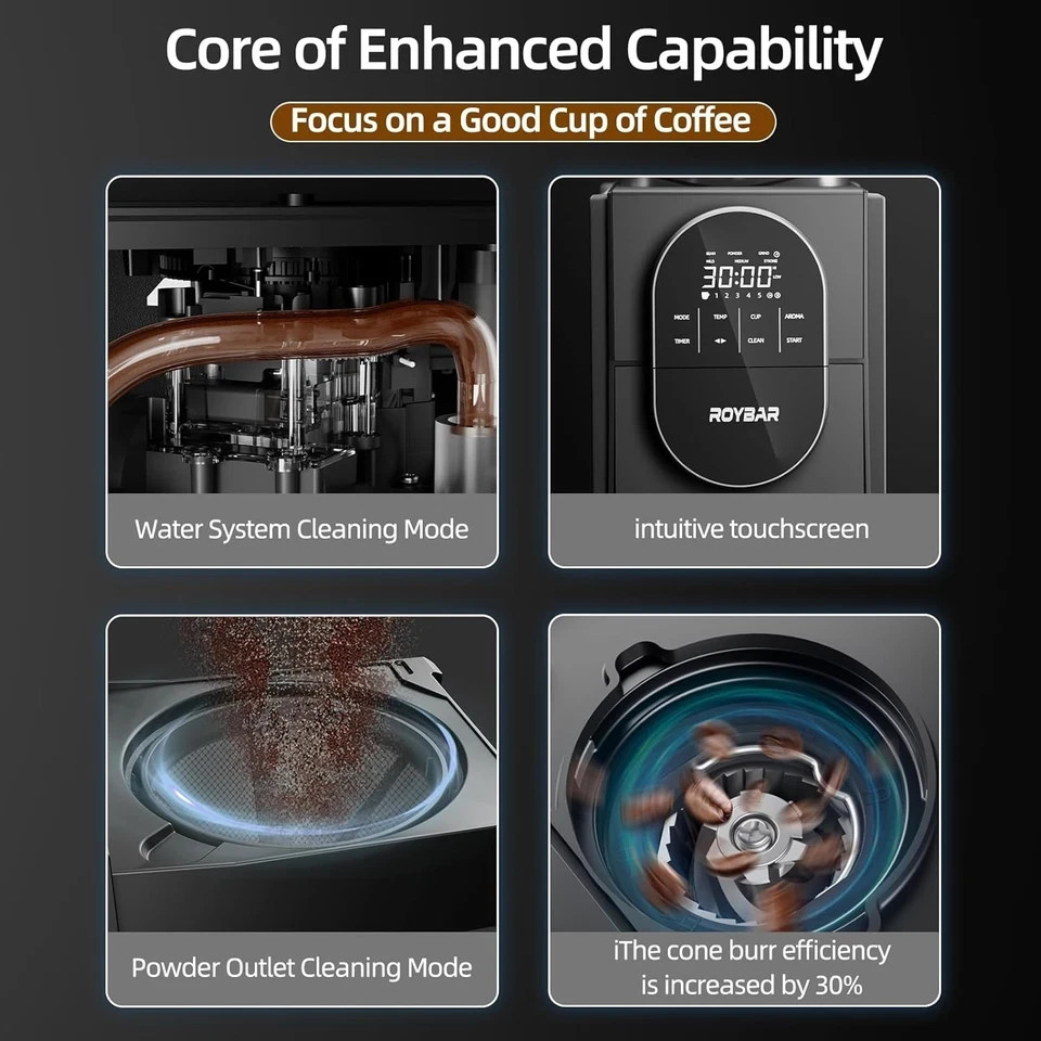 Coffee Maker with Grinder, Programmable Hot and Cold Coffee Maker with 22 oz Gla