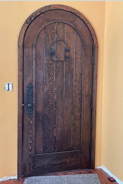 Rustic reclaimed solid lumber arched door wine room castle storybook CUSTOM