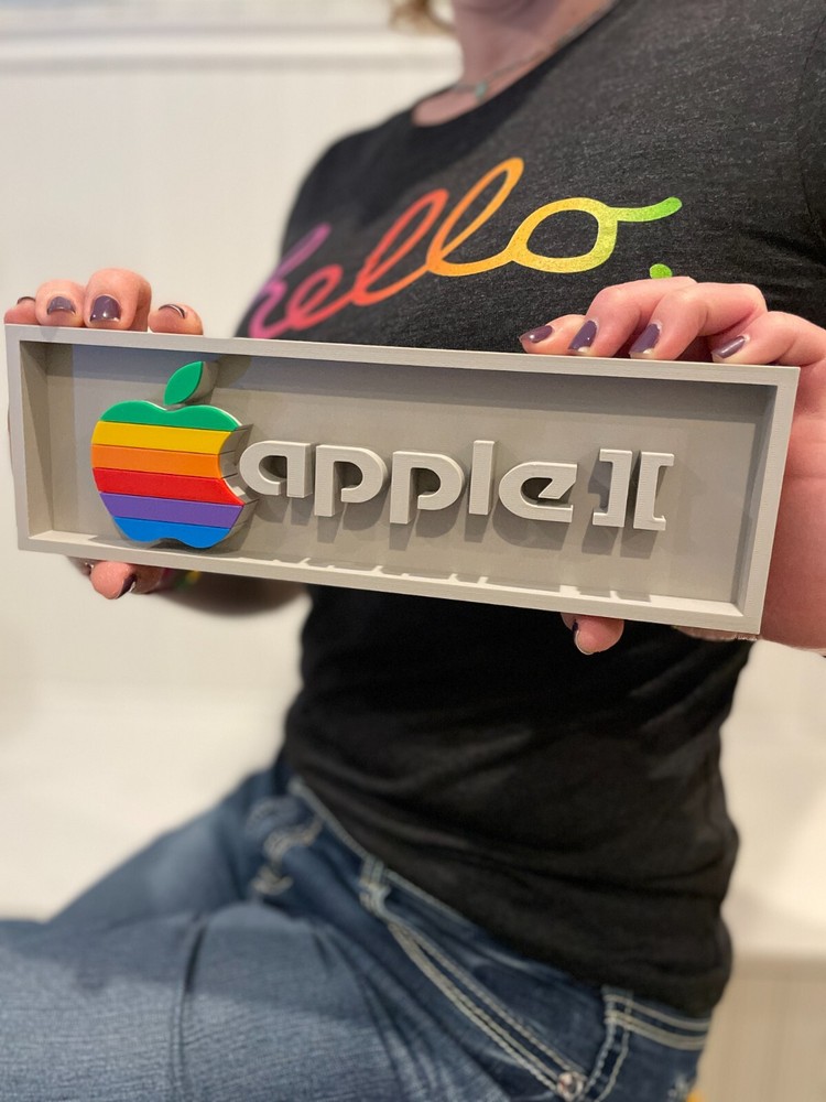 APPLE II Macintosh 3D printed placard, retro PC sign, multi-color