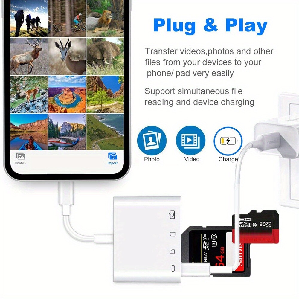 4-in-1 USB to Card Reader Adapter USB Camera Compatible SD/TF Cards for iPhone