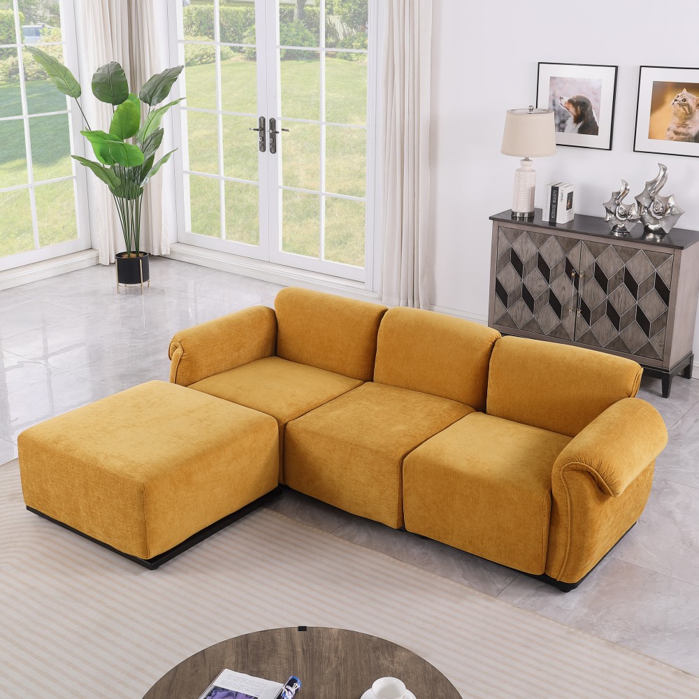 Chenille 2 Seat Sofa Sectional with Iron Frame, Yellow
