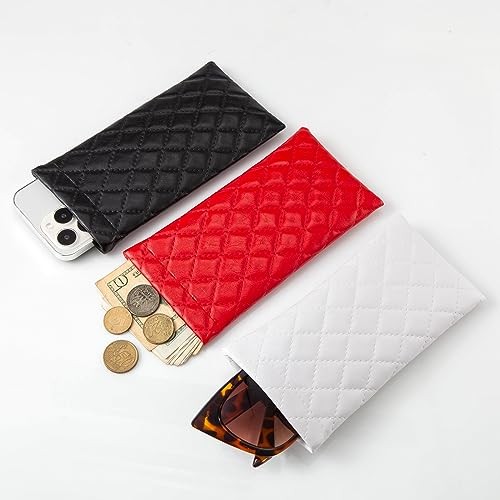 Squeeze Leather Sunglasses Pouch - 3 Pack Pu Quilted (Black, Red, White)