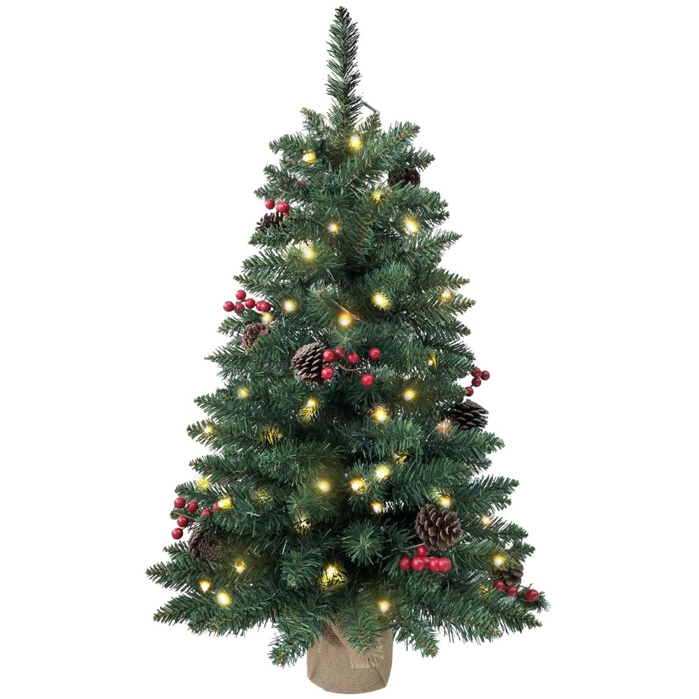 3ft Prelit Mini Christmas Tree,Artificial Pine 121 PVC Branches Tips with 11 ...
