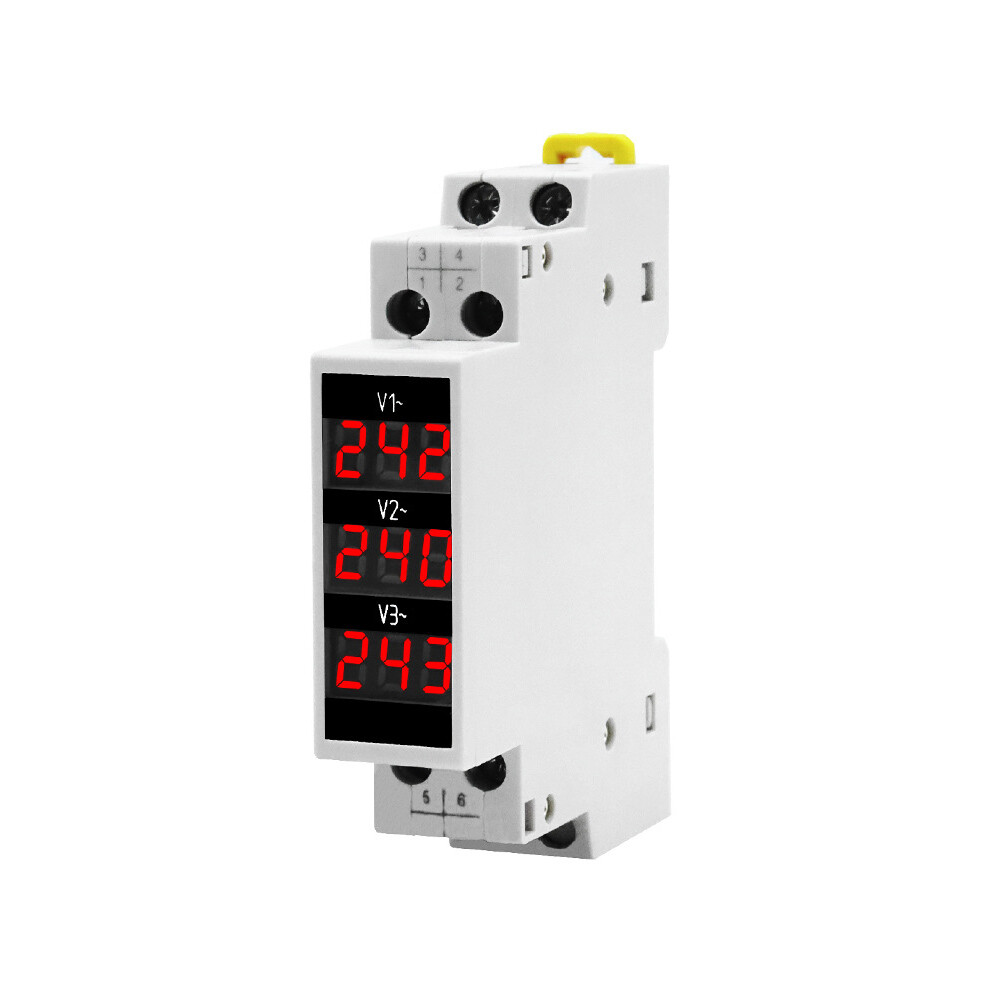Three-Display Voltmeter Din Rail Three Phase Modular Voltage Meter AC80-500V