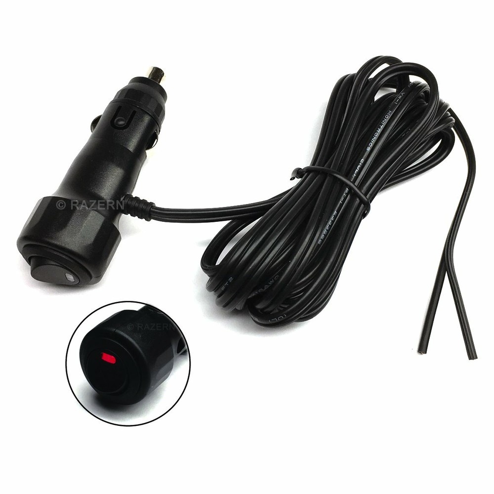12V DC 8A Car Cigarette Lighter Socket Accessory Plug On/Off Switch LED 10' Wire