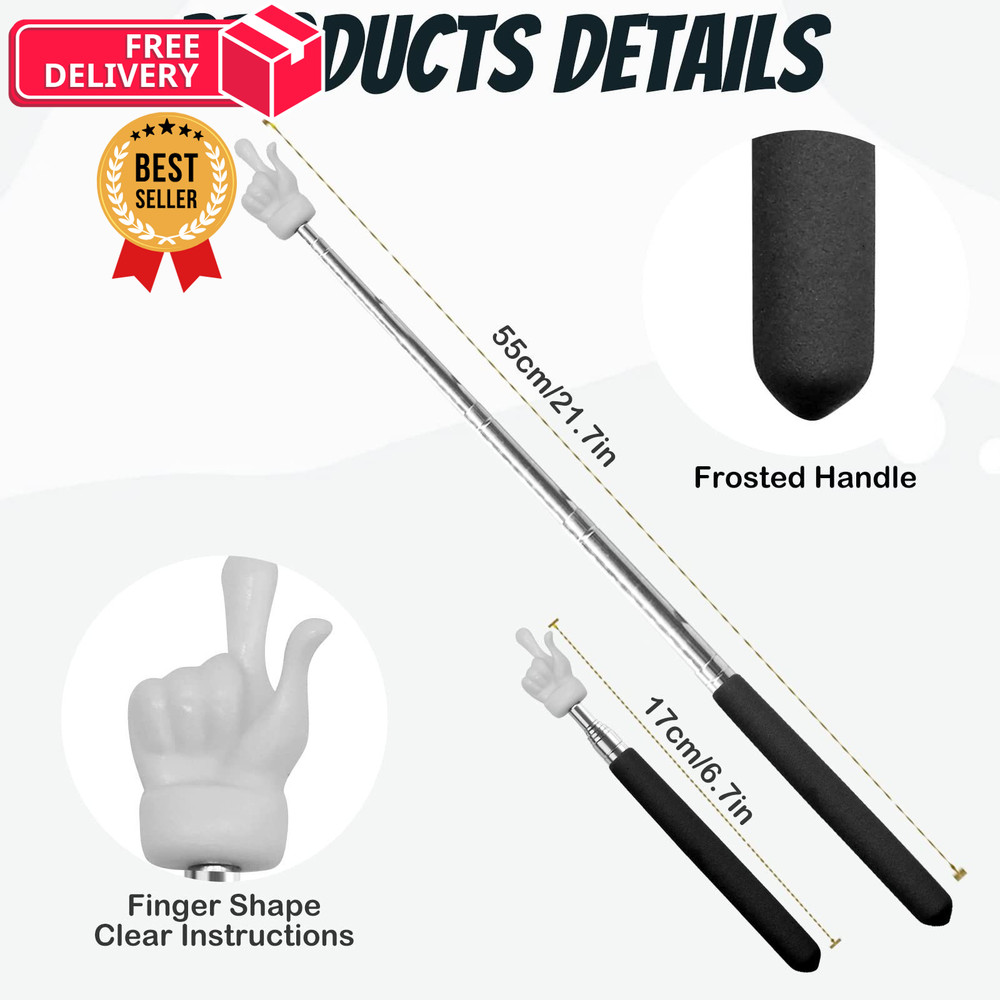 2Pcs Telescopic Teachers Pointer, Extendable Hand Pointer Finger Black