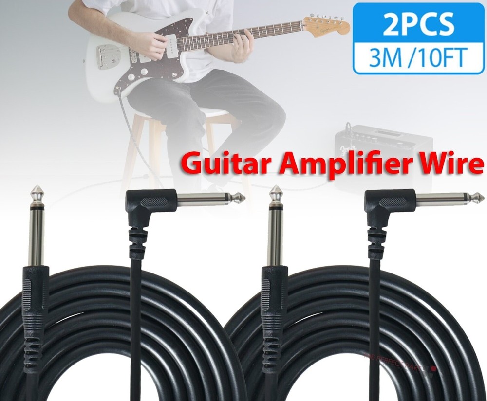 2 PACK 10FT Electric Patch Cord Guitar Amplifier Amp Cable Right Angle 90 Degree