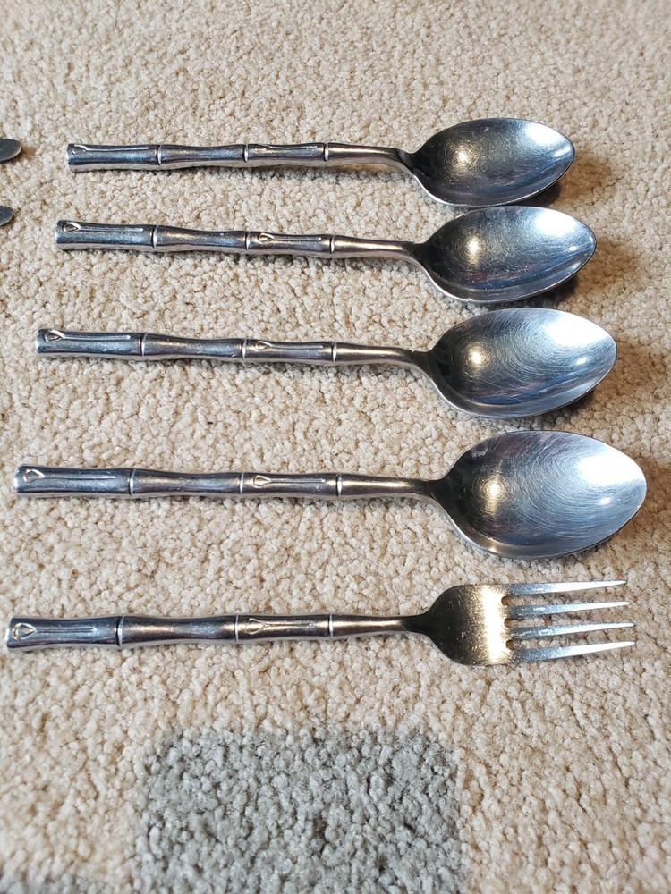 Hampton Silversmith Bamboo Pattern Flatware Lot Of 19 Pieces Teaspoon Free Ship!