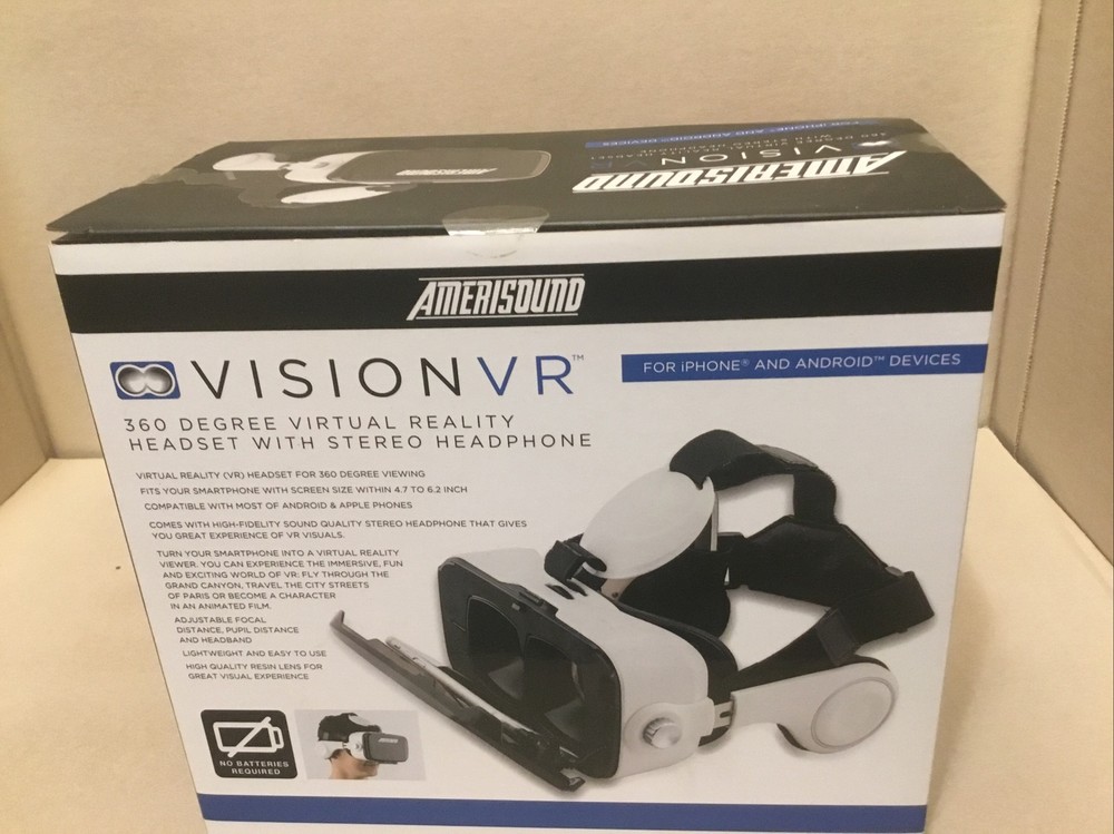 NEW Amerisound Vision VR Virtual Reality Headset Stereo Headphone IPhone Android