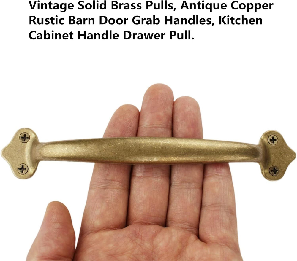 Vintage Solid Brass Pulls, Antique Copper|Rustic Barn Door Grab Handles|Kitchen